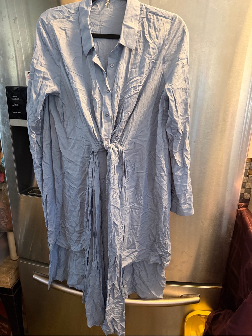 GREY LAB Light Blue Men’s Long Sleeve Tie-Front Button Down Shirt